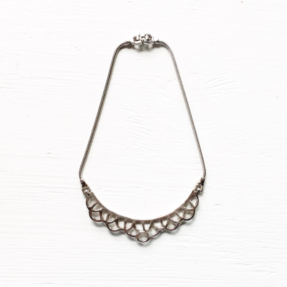 Antique 1950s Rhinestone Sterling Silver Necklace - Picture 5 of 7